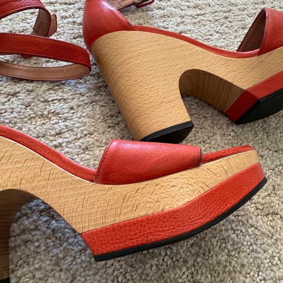 ROBERT CLERGERIE Leather Wood‎ Platform Ankle Strap Heels Sandals Women 5.5 - Picture 8 of 11